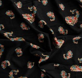 Krepdešín imitace hedvábí tisk květinový paisley vzor