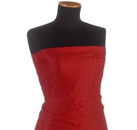 Len s výšivkou květin a s korálky červený