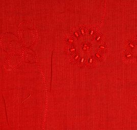 Len s výšivkou květin a s korálky červený