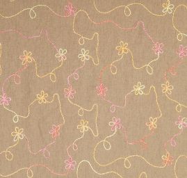 Len s květinovou výšivkou duhových barev/khaki