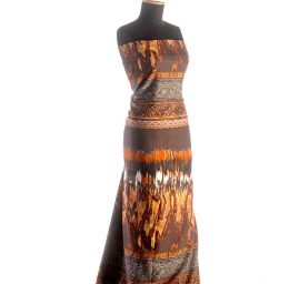 Manšestr pružný jemný s ornamenty hnědooranžový