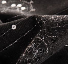 Pružný manšestr černý výšivka flitry