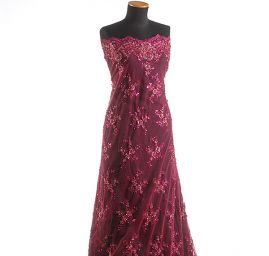 Krajka na tylu fuchsiová výšivka korálky