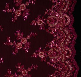 Krajka na tylu fuchsiová výšivka korálky