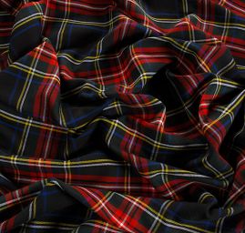 Kostýmová látka kostka tartan černočervená 