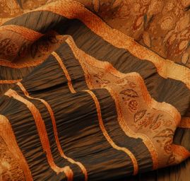 Krešovaný taft  žakárový vzor sv.hnědá/tm.hnědá