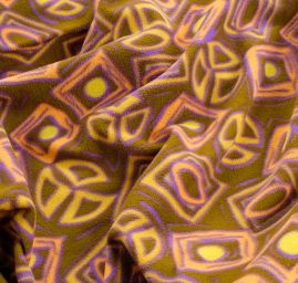 Fleece geometrický vzor kahki oranžovofialová