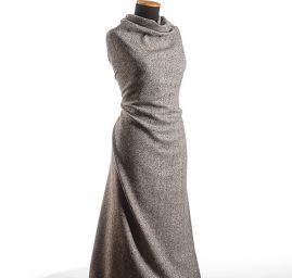 Látka na kabát vzor rybí kost hnědá/smetanová