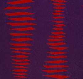 Satén nepružný geometrický motiv fialový/oranžový