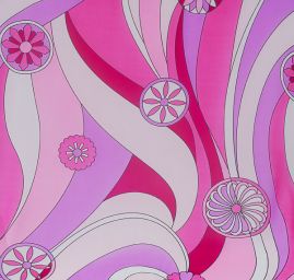 Šifon vzor květů a ornamentů v růžovofialovém kupón 3 m za cenu 2 m