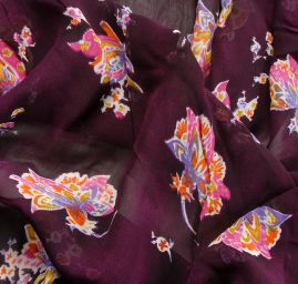 Šifon viskozový květinový vzor tm.fialový