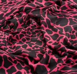 Šifon jemný zvířecí motiv černá růžová