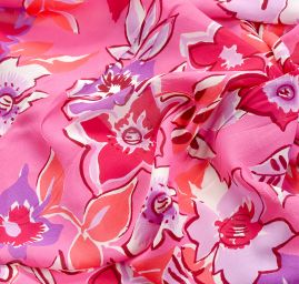 Šifon viskozový vzor velkých květů růžový