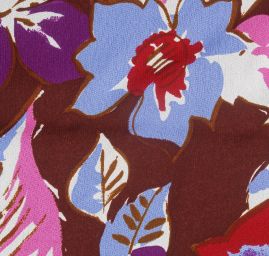 Šifon viskozový vzor velkých květů hnědý