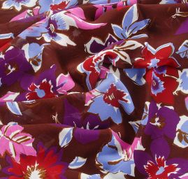 Šifon viskozový vzor velkých květů hnědý kupón 3 m za cenu 2 m