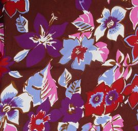 Šifon viskozový vzor velkých květů hnědý kupón 3 m za cenu 2 m