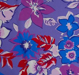 Šifon viskozový vzor velkých květů fialový