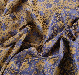 Brokát žakárová látka květy fialovožlutá