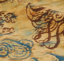 Pružný manšestr vzor hnědá/petrolej