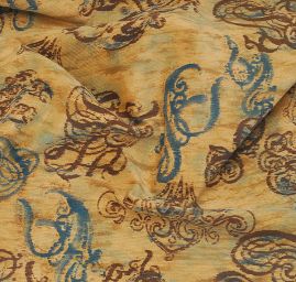 Pružný manšestr vzor hnědá/petrolej