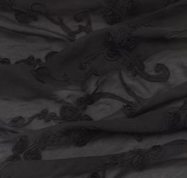 Šifon vzor stužkových růží černá
