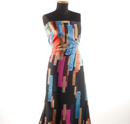 Mikado tkanina tisk květy/geometrický vzor