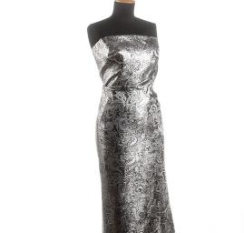 Brokát lamé paisley motiv černostříbrný