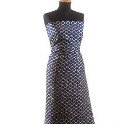 Hedvábný šantung výšivka vlnek modrozlatý