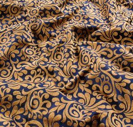 Brokát modrozlatý romantický vzor II.jakost