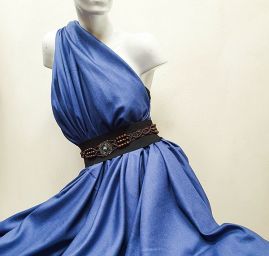 Viskoza len šatová látka jeans modrá