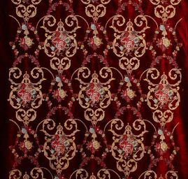 Samet s barokní květinovou výšivkou červený