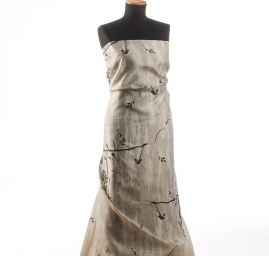 Organza tisk květinový vzor šedozelená