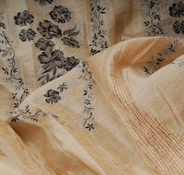 Látka kupón výšivka tvarovaný kraj béžovočerná