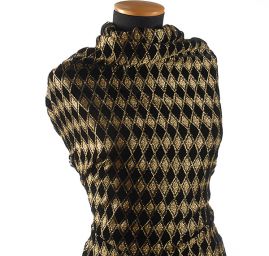 Vypalovaný samet černá/zlatá kosočtverce