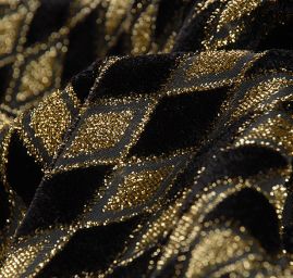 Vypalovaný samet černá/zlatá kosočtverce