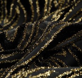 Vypalovaný samet černá/zlatá geometrický motiv