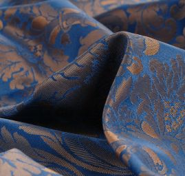 Žakárová látka květinový vzor modrozlatá