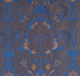 Žakárová látka květinový vzor modrozlatá