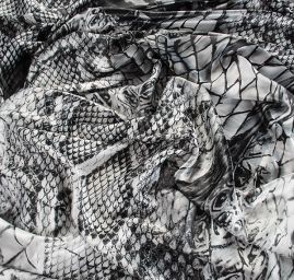 Satén imitace hedvábí hadí kůže černá bílá