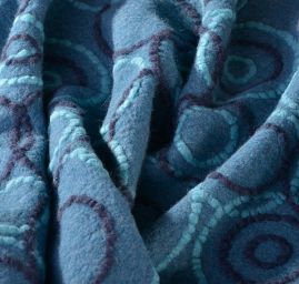 Látka efektní vlněný úplet motiv kruhů tyrkys