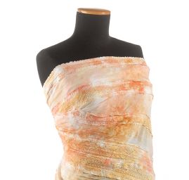 Šifon plise krajková aplikace s batikou pastel oranžový