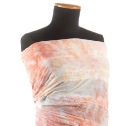 Šifon plise krajková aplikace s batikou pastel růžový