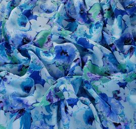 Žákárová letní látka tisk růže modrá