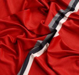 Úplet vlněný červený s pruhy