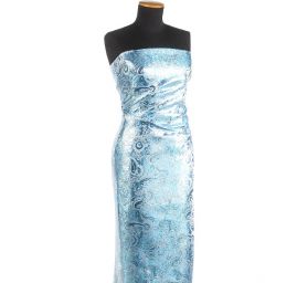 Brokát lamé paisley motiv tyrkysovostříbrný