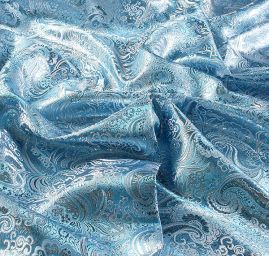 Brokát lamé paisley motiv tyrkysovostříbrný