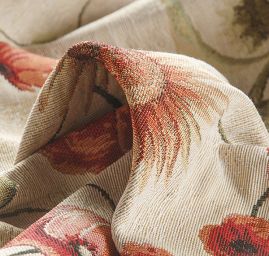 Dekorační látka se vzorem vlčích máků a slunečnic