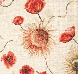 Dekorační látka se vzorem vlčích máků a slunečnic