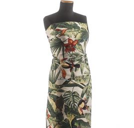 Dekorační látka se vzorem tropických květů a tukana