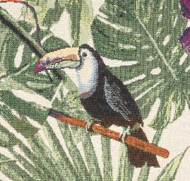 Dekorační látka se vzorem tropických květů a tukana